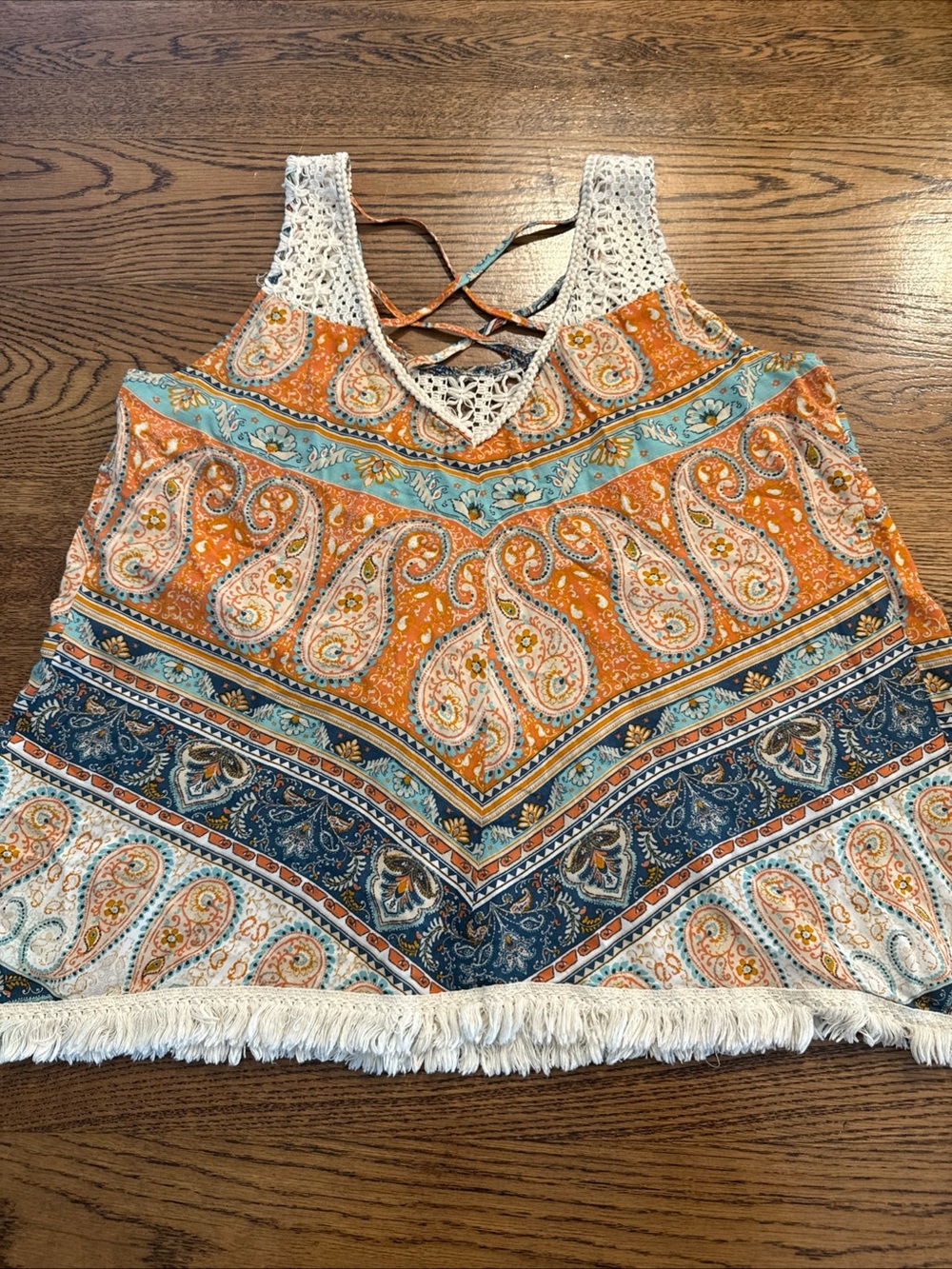 Miss Me Boho Paisley Tank Top Lace Fringe Festival Y2K Western Cami Medium M - Picture 6 of 6